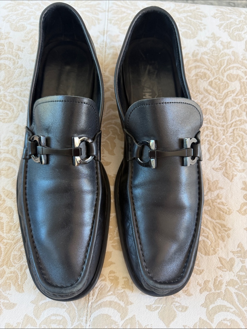 Salvatore Ferragamo Black Leather Bit Slip-On Loafers